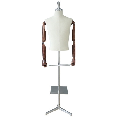 Fabric Torso Male Mannequin with Articulated Wooden Arms